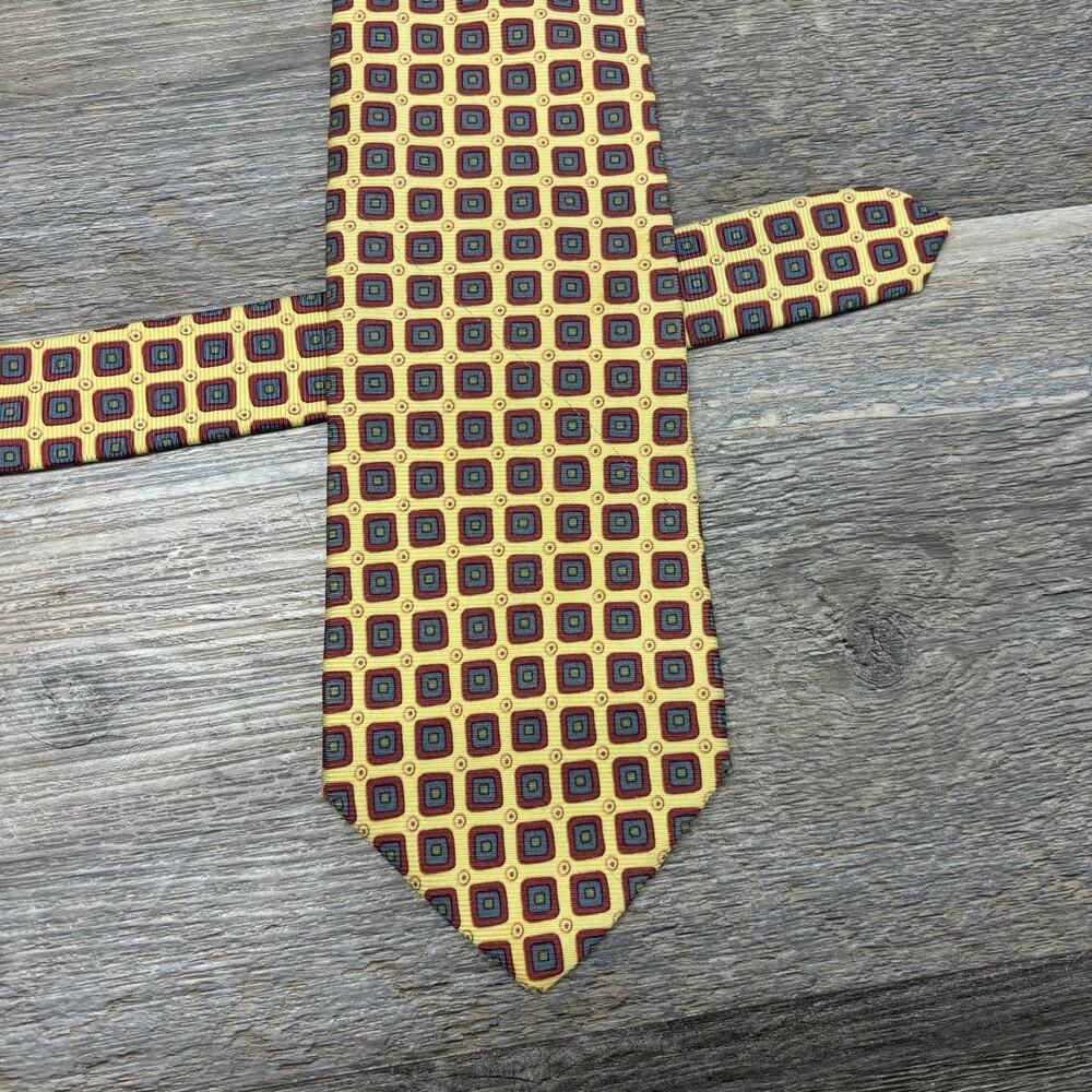 Vintage 90s Brooks Brothers Makers Yellow Geometric Mens 57" Silk Tie USA Made
